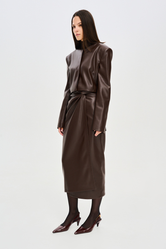 Юбка миди на запах из экокожи by Aleko BROWN